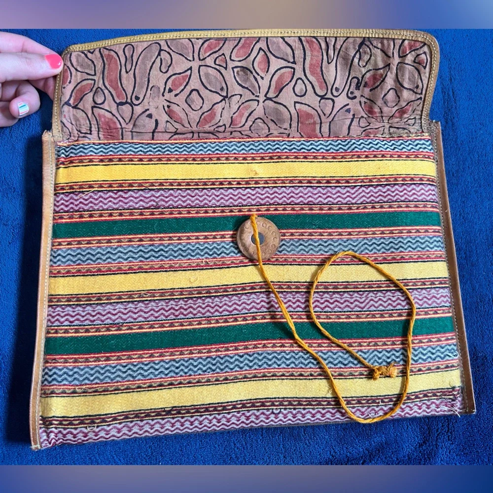 iPad Vintage Striped Leather and Fabric Clutch
